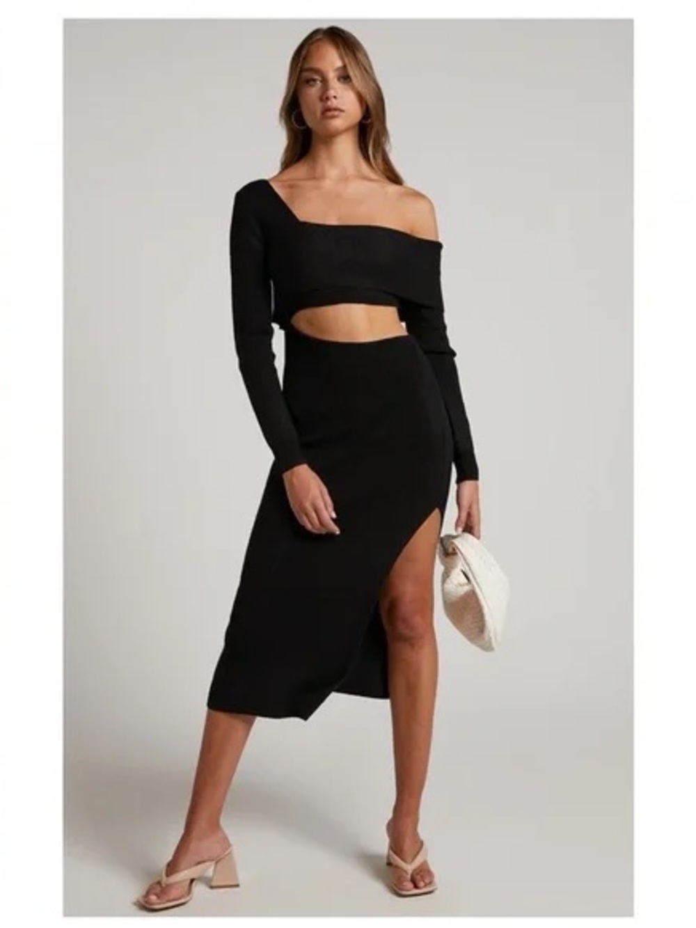 Showpo Black Cutout Long Sleeve Midi Dress